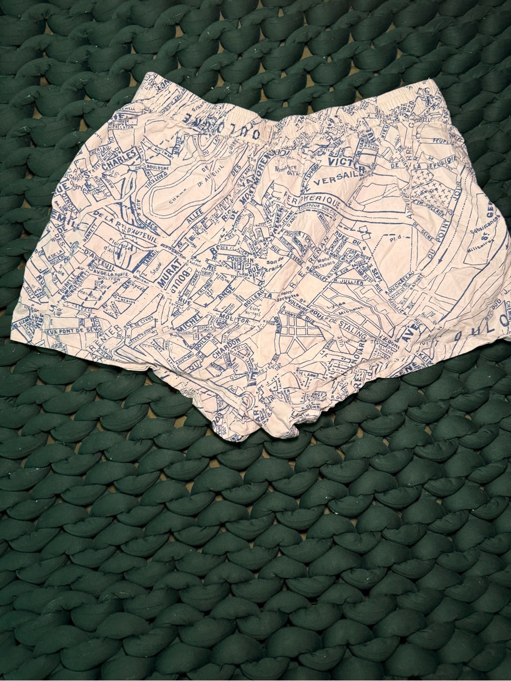 Anthropologie White Cotton Shorts with Blue Map Print